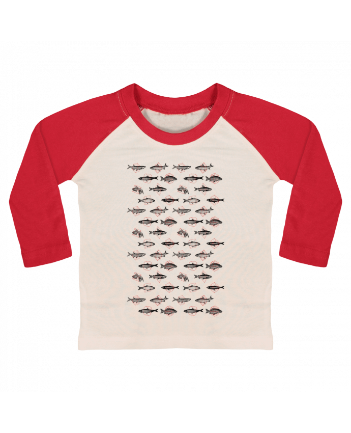 Camiseta Bebé Béisbol Manga Larga Fishes in geometrics por Florent Bodart