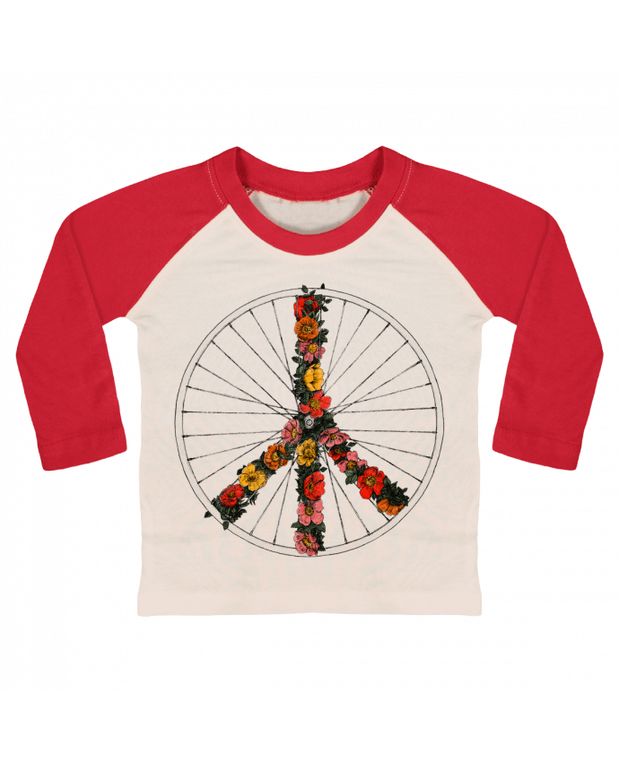 T-shirt baby Baseball long sleeve Peace and Bike by Florent Bodart