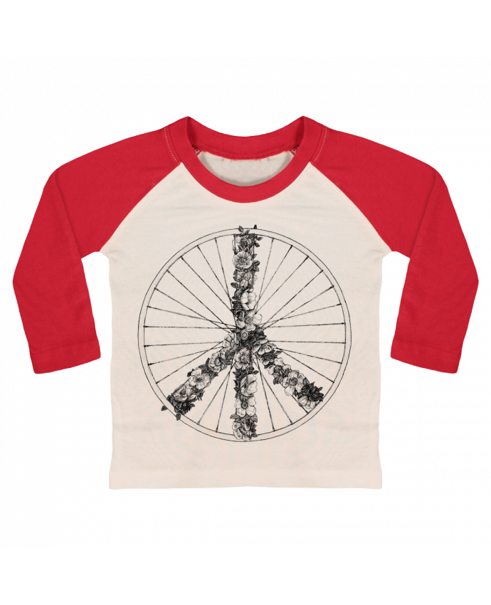 Camiseta Bebé Béisbol Manga Larga Peace and Bike Lines por Florent Bodart