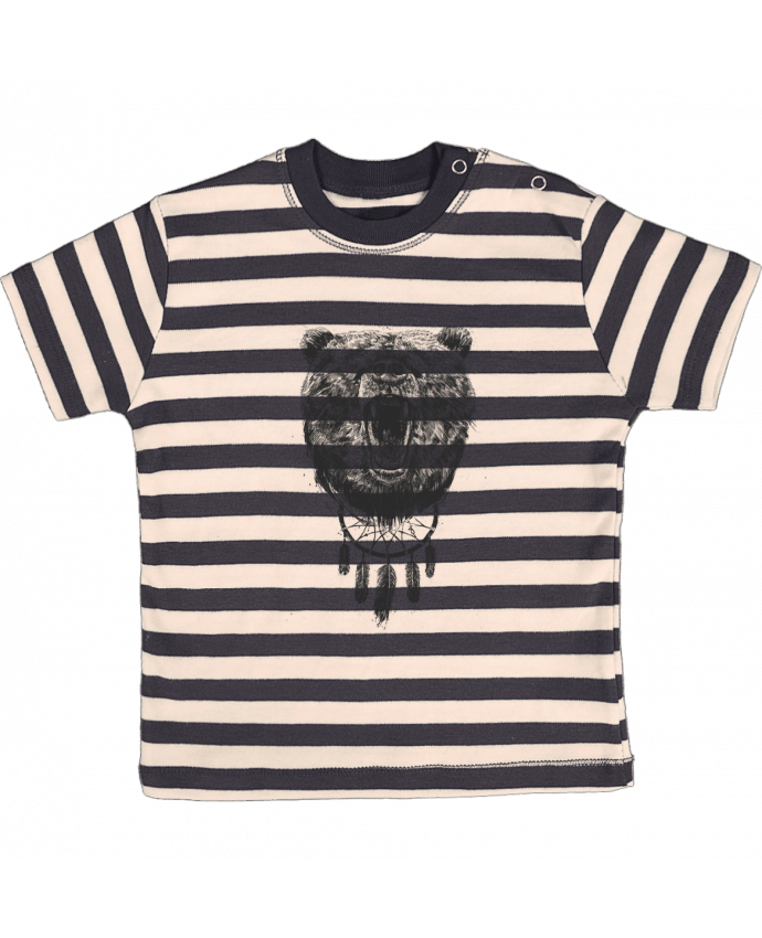 T-shirt baby with stripes Angry bear with antlers by Balàzs Solti