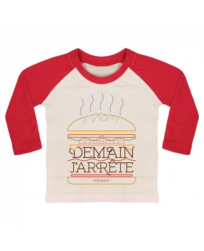 Tee-shirt Bébé Baseball ML Promis, j'arrête les burgers par Promis