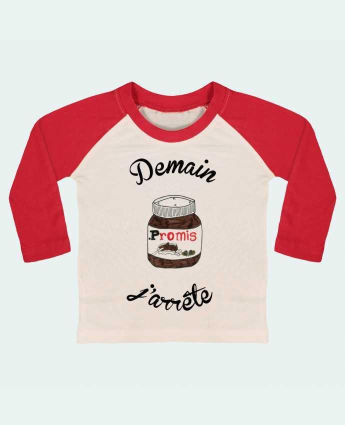 Tee-shirt Bébé Baseball ML Demain j'arrête le Nutella par Promis