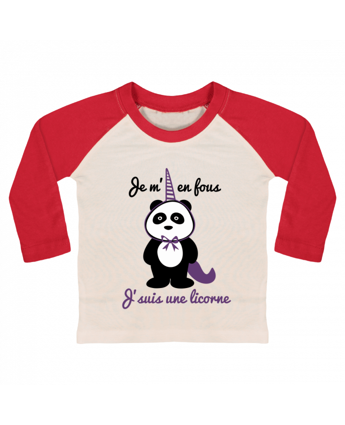Camiseta Bebé Béisbol Manga Larga Je m'en fous j'suis une licorne, panda por Benichan
