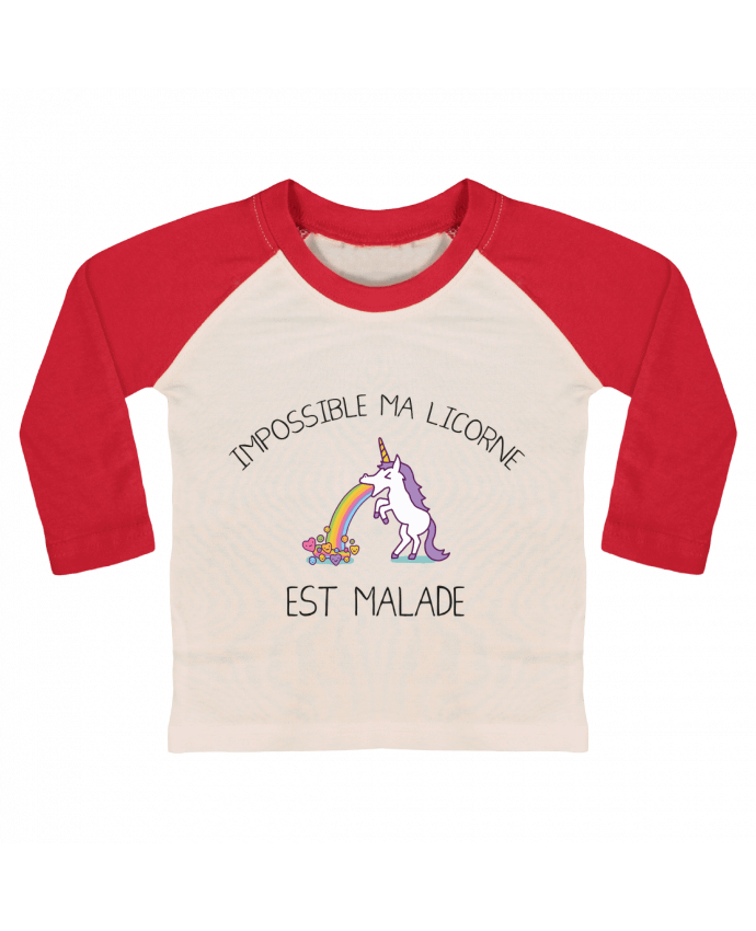T-shirt baby Baseball long sleeve Impossible ma licorne est malade ! by tunetoo