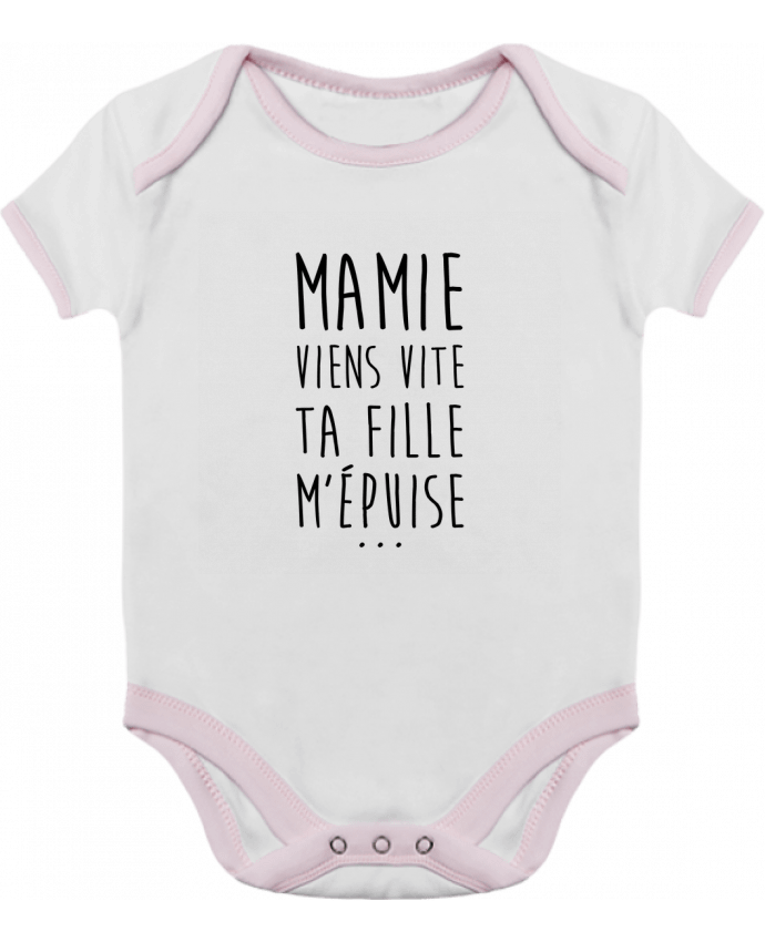 Body bébé manches contrastées Mamie viens vite ta fille m'épuise par tunetoo