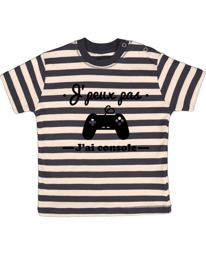 Camiseta Bebé a Rayas J'peux pas j'ai console ,geek,gamer,gaming por Benichan