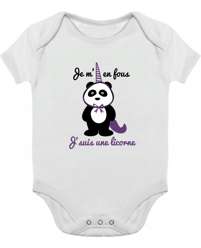 Body Bebé Contraste Je m'en fous j'suis une licorne, panda por Benichan