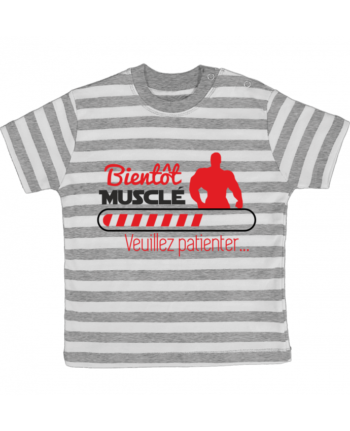T-shirt baby with stripes Bientôt musclé, musculation, muscu, humour by Benichan