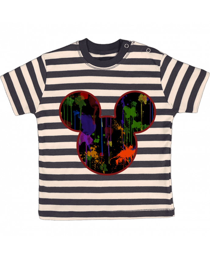Tee-shirt bébé à rayures Tete de Mickey version noir par Tasca