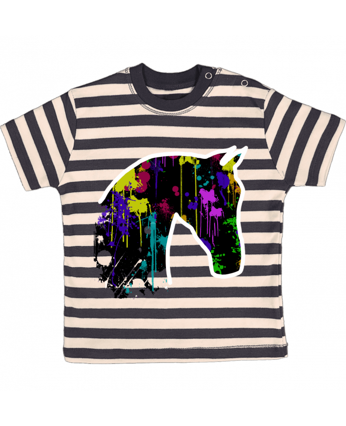 T-shirt baby with stripes Cheval noir avec éclaboussures by Tasca