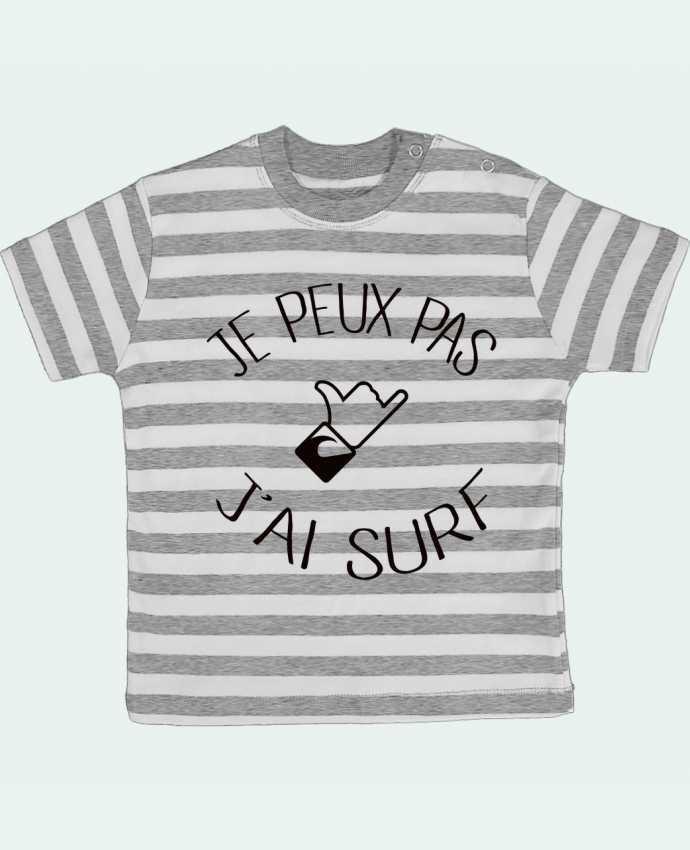 Camiseta Bebé a Rayas Je peux pas j'ai surf por Freeyourshirt.com