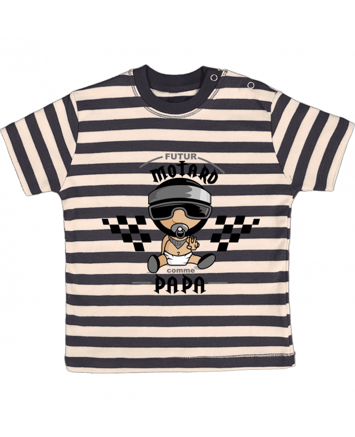 T-shirt baby with stripes Futur Motard Comme Papa by GraphiCK-Kids