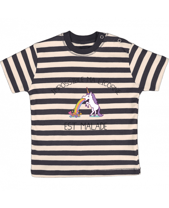 T-shirt baby with stripes Impossible ma licorne est malade ! by tunetoo
