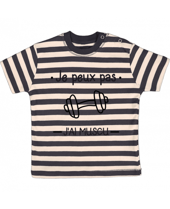 Camiseta Bebé a Rayas Je peux pas j'ai muscu, musculation por Benichan