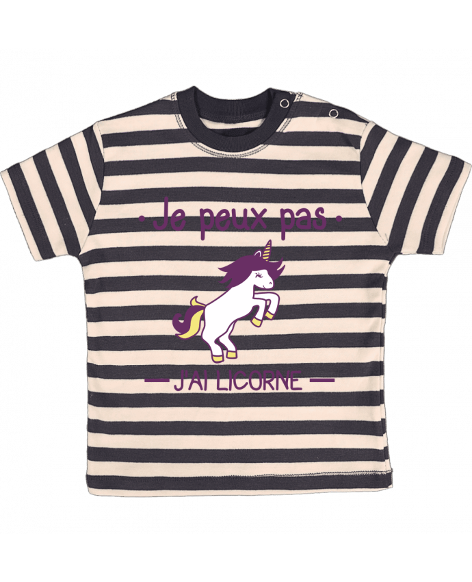 Tee-shirt bébé à rayures Je peux pas j'ai licorne par Benichan