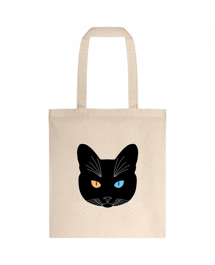 Tote-bag Chat tête noir yeux orange bleu par Finger L