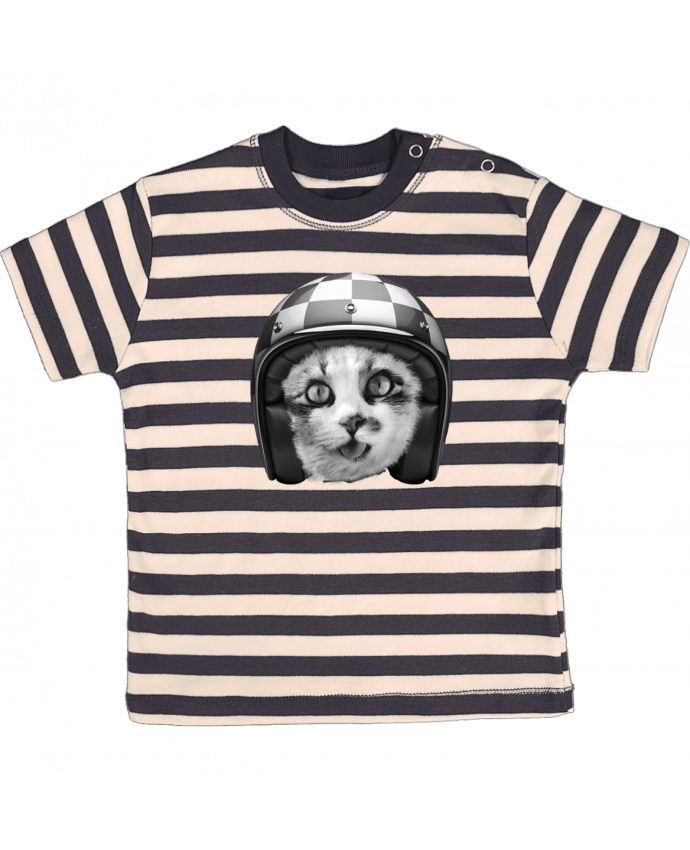 Camiseta Bebé a Rayas Biker cat por justsayin