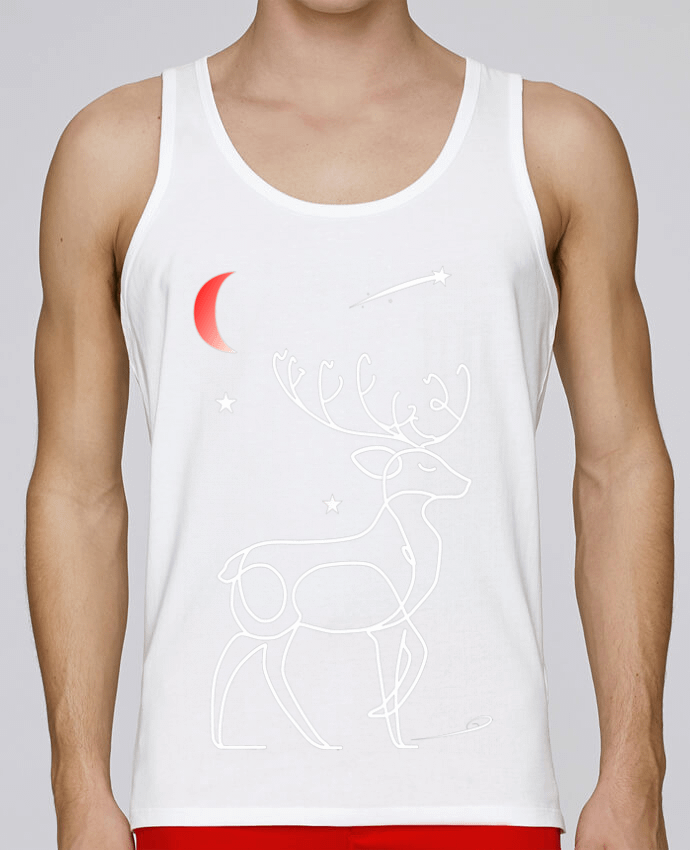 Débardeur homme Renne blanc, Noël, étoile filante et lune rouge par Bobraïs 100% coton bio