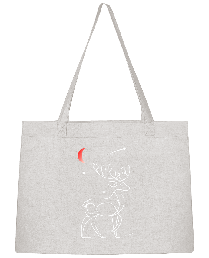 Sac Shopping Renne blanc, Noël, étoile filante et lune rouge par Bobraïs