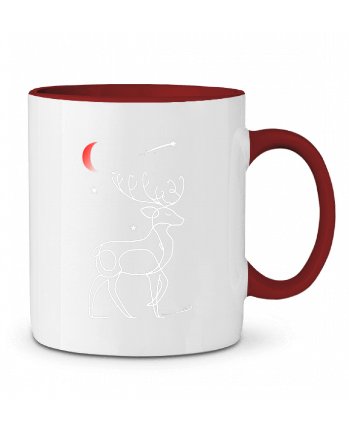 Mug bicolore Renne blanc, Noël, étoile filante et lune rouge Bobraïs