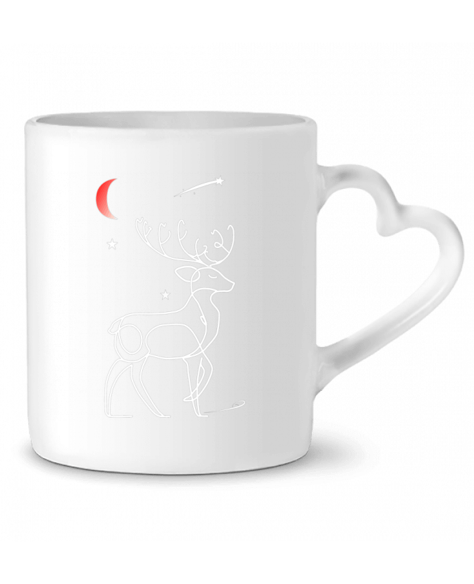 Mug coeur Renne blanc, Noël, étoile filante et lune rouge par Bobraïs