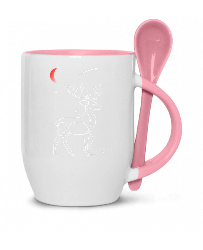  Tasse cuillère Renne blanc, Noël, étoile filante et lune rouge par Bobraïs