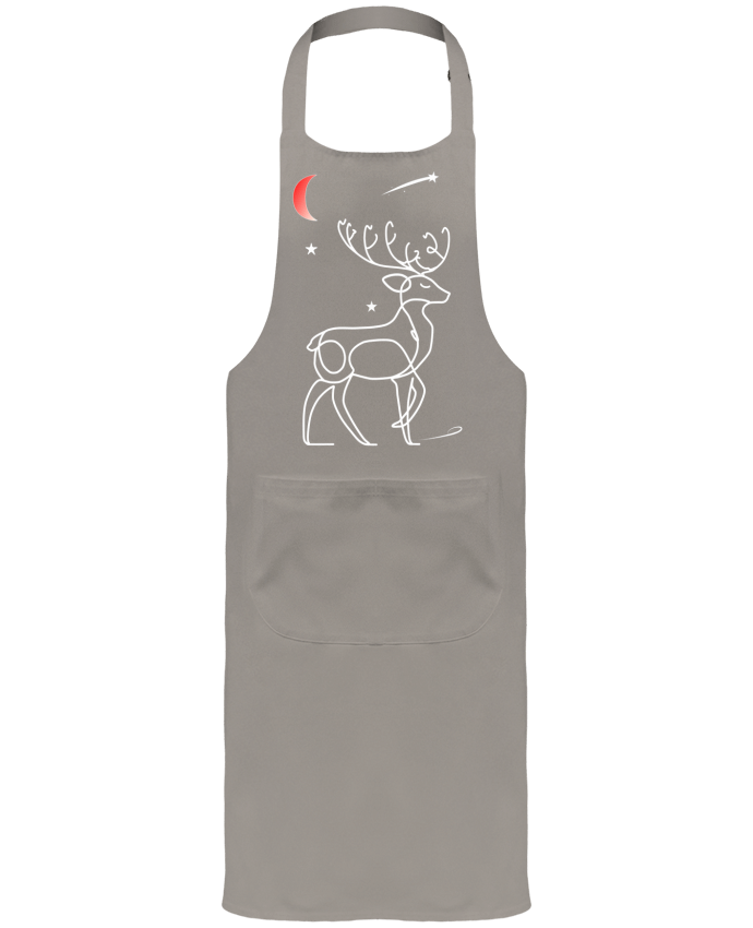 Tablier avec poches Renne blanc, Noël, étoile filante et lune rouge par Bobraïs