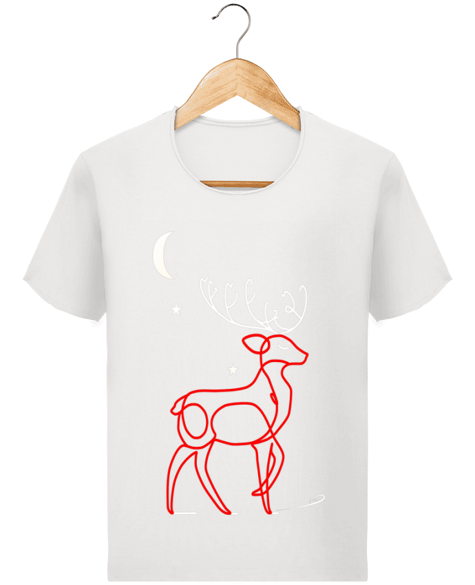  T-shirt Homme vintage Renne  nocturne, rouge et blanc, Noël, étoiles -Design- Illustration Féérique