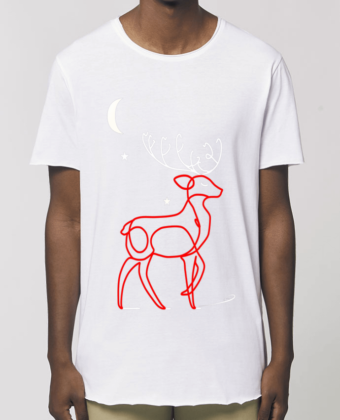 Tee-shirt Homme Renne  nocturne, rouge et blanc, Noël, étoiles -Design- Illustration Féérique et Élé