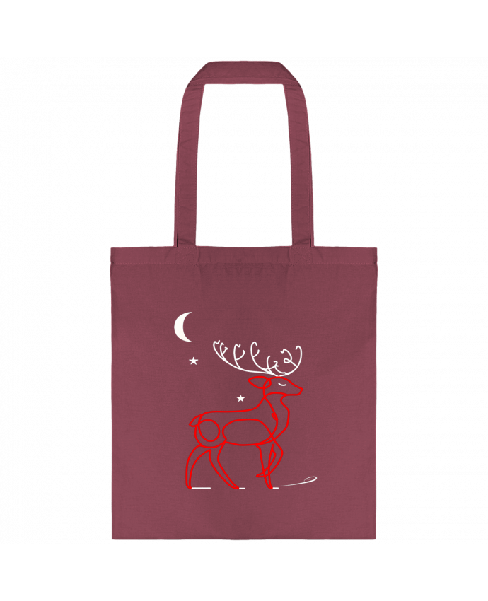 Tote-bag Renne  nocturne, rouge et blanc, Noël, étoiles -Design- Illustration Féérique et Élégante p