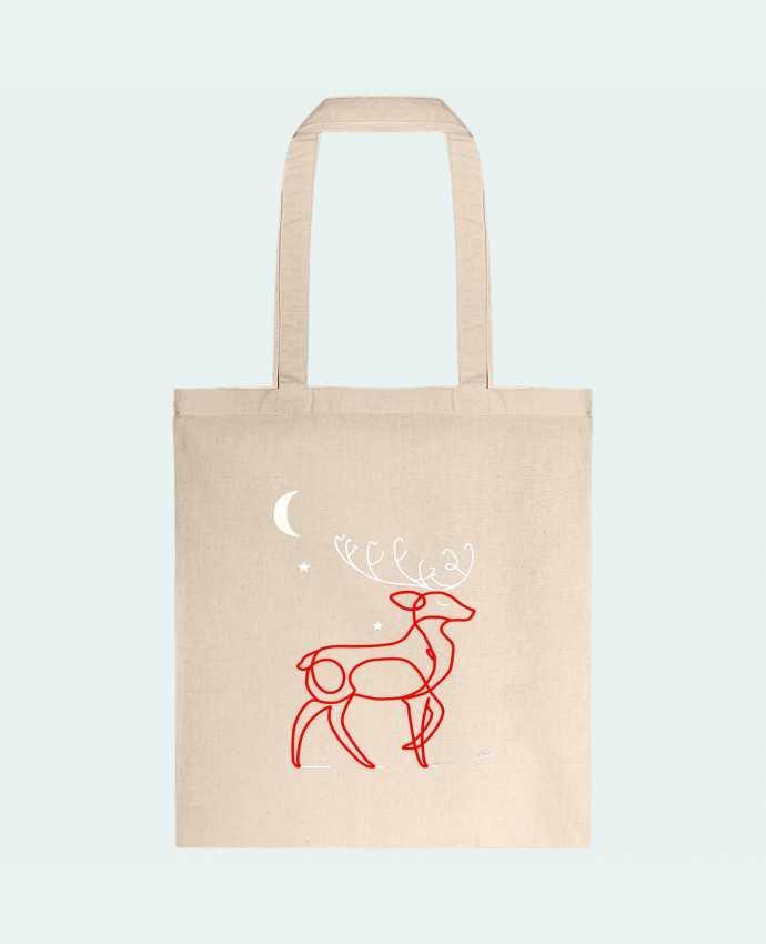 Tote-bag Renne  nocturne, rouge et blanc, Noël, étoiles -Design- Illustration Féérique et Élégante p