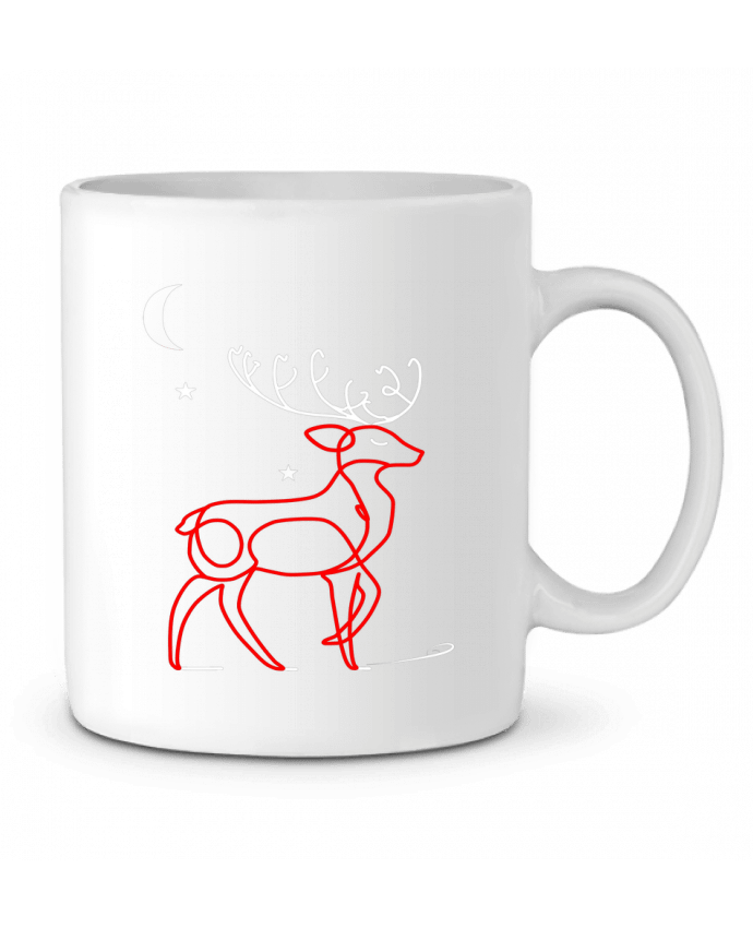 Mug  Renne  nocturne, rouge et blanc, Noël, étoiles -Design- Illustration Féérique et Élégante par B