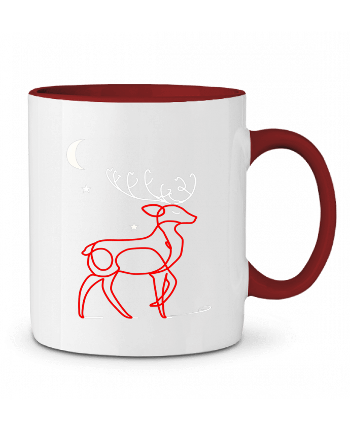 Mug bicolore Renne  nocturne, rouge et blanc, Noël, étoiles -Design- Illustration Féérique et Élégan