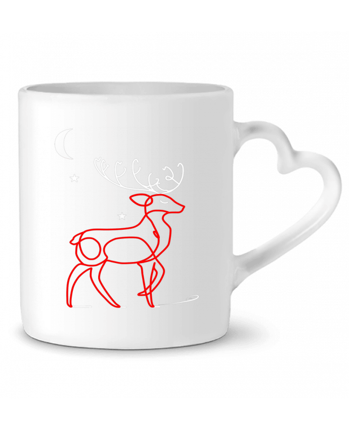 Mug coeur Renne  nocturne, rouge et blanc, Noël, étoiles -Design- Illustration Féérique et Élégante 