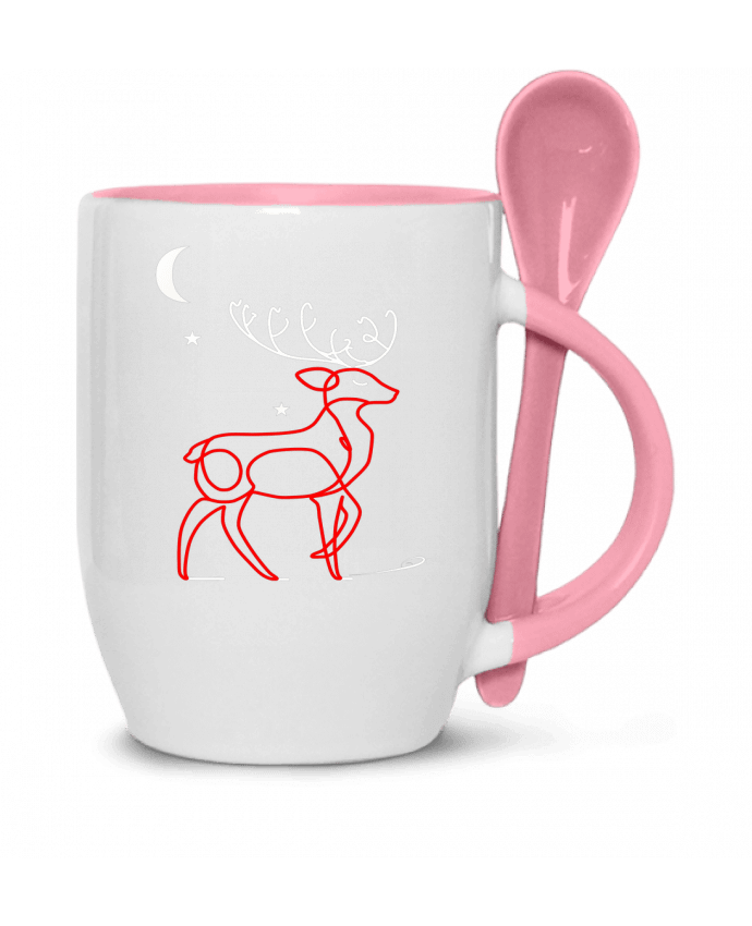  Tasse cuillère Renne  nocturne, rouge et blanc, Noël, étoiles -Design- Illustration Féérique et Élé