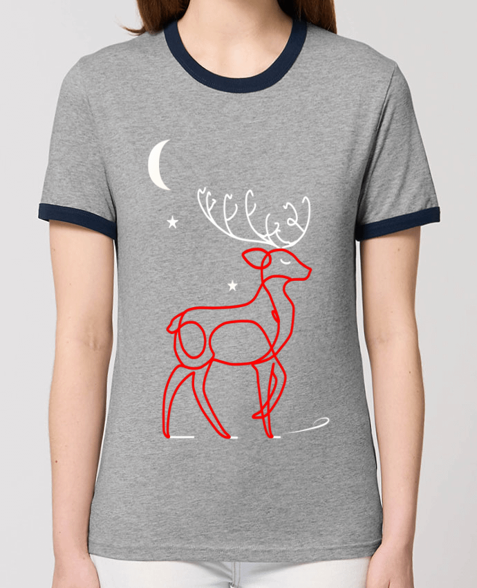 T-shirt Renne  nocturne, rouge et blanc, Noël, étoiles -Design- Illustration Féérique et Élégante pa