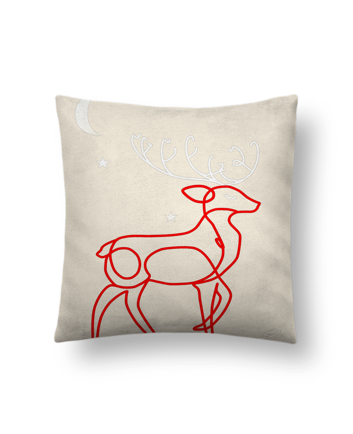 Coussin suédine Renne  nocturne, rouge et blanc, Noël, étoiles -Design- Illustration Féérique et Élé