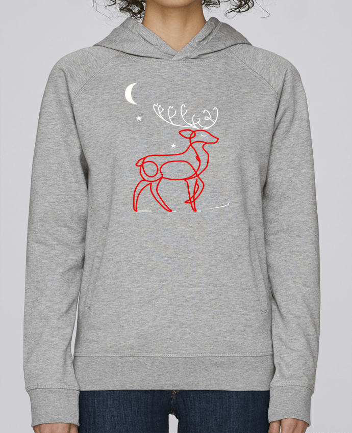 Sweat capuche femme Renne  nocturne, rouge et blanc, Noël, étoiles -Design- Illustration Féérique et