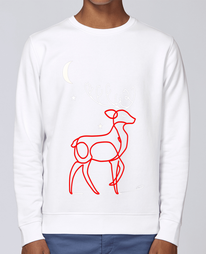 Sweatshirt Renne  nocturne, rouge et blanc, Noël, étoiles -Design- Illustration Féérique et Élégante