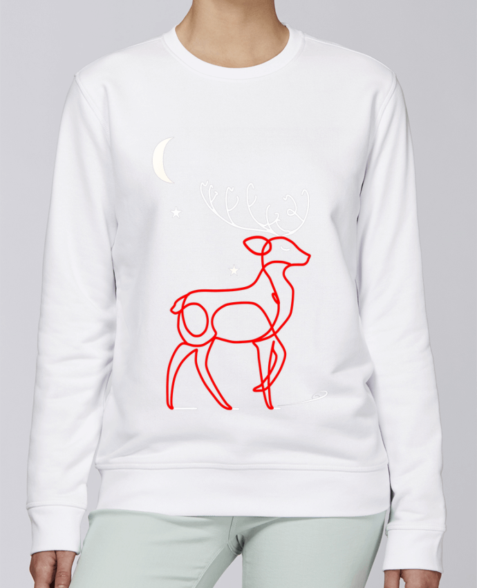 Sweatshirt Renne  nocturne, rouge et blanc, Noël, étoiles -Design- Illustration Féérique et Élégante