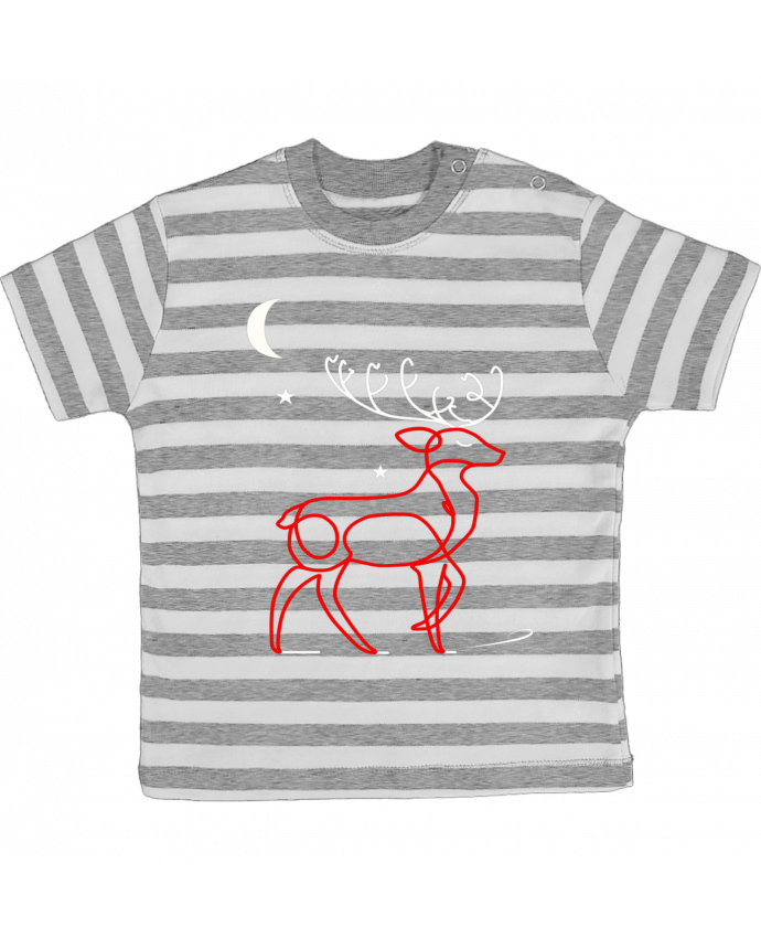 Tee-shirt bébé à rayures Renne  nocturne, rouge et blanc, Noël, étoiles -Design- Illustration Féériq