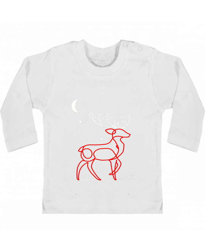 T-shirt bébé Renne  nocturne, rouge et blanc, Noël, étoiles -Design- Illustration Féérique et Élégan