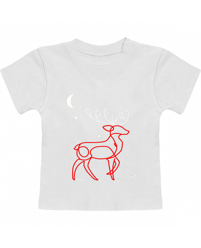 T-shirt bébé Renne  nocturne, rouge et blanc, Noël, étoiles -Design- Illustration Féérique et Élégan