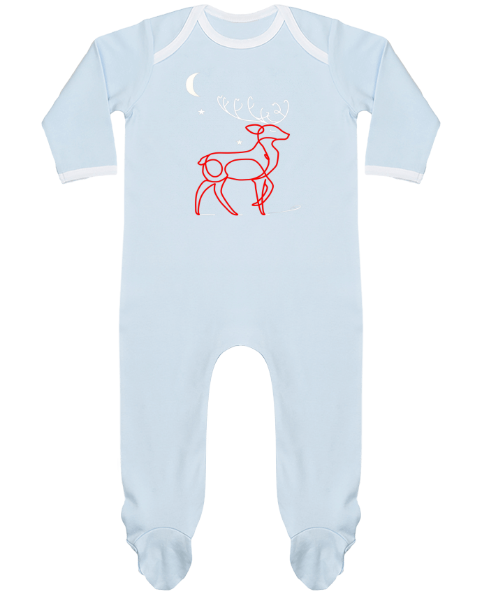 Body Pyjama Bébé Renne  nocturne, rouge et blanc, Noël, étoiles -Design- Illustration Féérique et Él