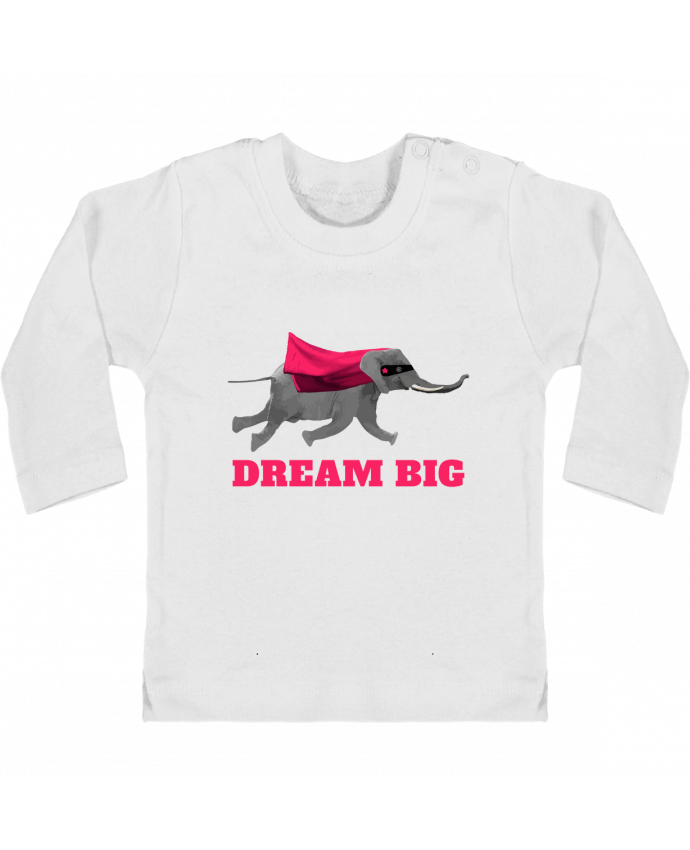 Baby T-shirt with press-studs long sleeve Dream big éléphant manches longues du designer justsayin