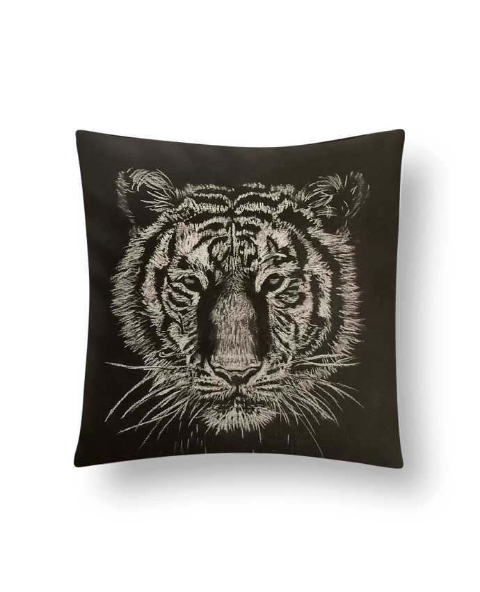 Coussin Tigre à la craie carrée blanche par Eclat animalier