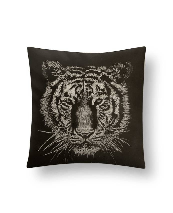 Coussin suédine Tigre à la craie carrée blanche par Eclat animalier