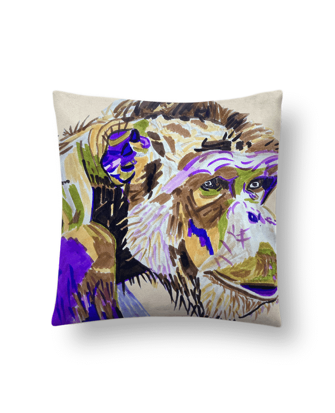 Coussin suédine Chimpanzé aux couleurs complémentaires par Eclat animalier