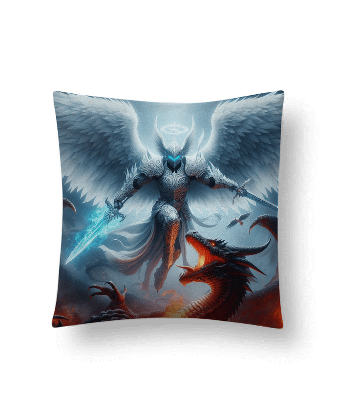 Coussin suédine Ange armure contre dragon par Fantasymaniac