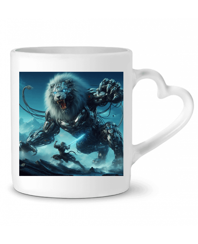 Mug coeur Combat cyber lion par Fantasymaniac
